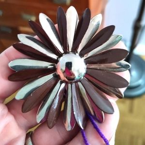 Vintage 60s Metal Flower Brooch